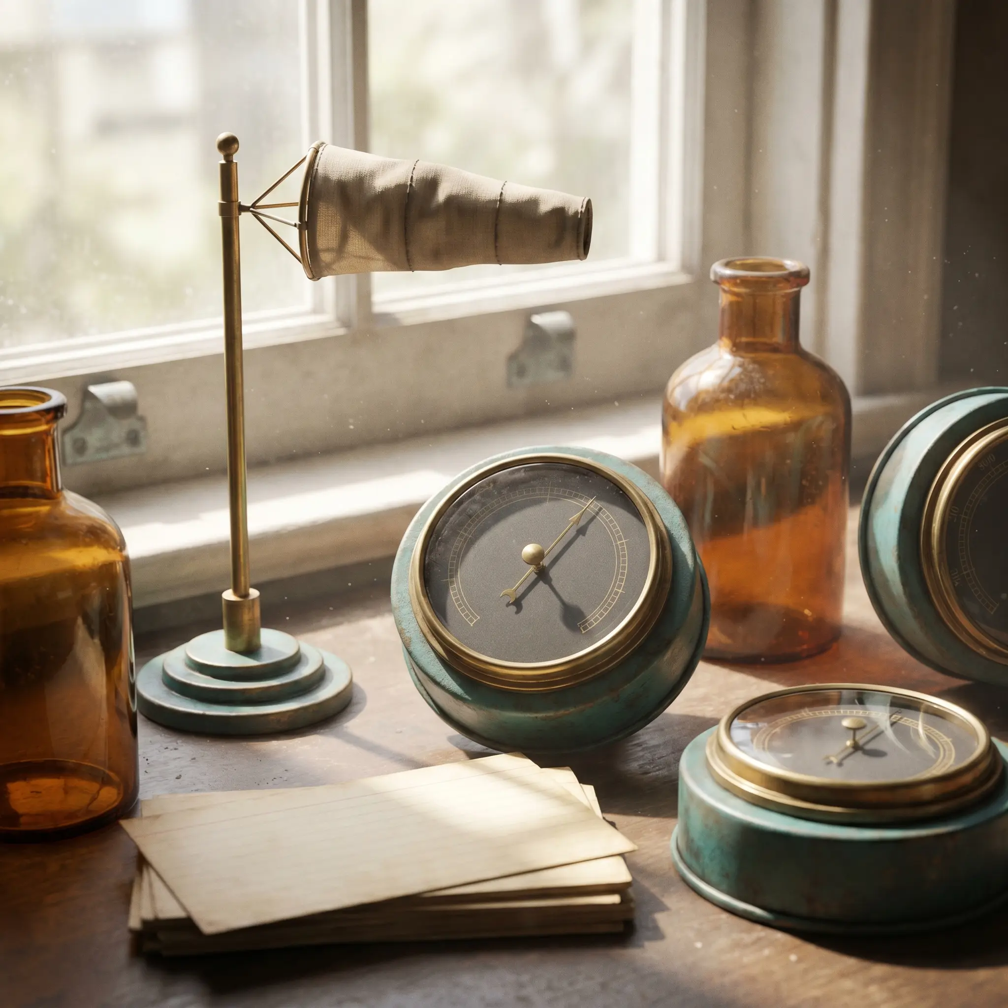Citation weather station instruments on a worktable